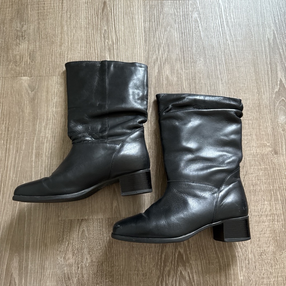 Cabela’s Shirred Block Heel Mid Calf Wide Black Boots Made In Canada Size 7 - Picture 10 of 15